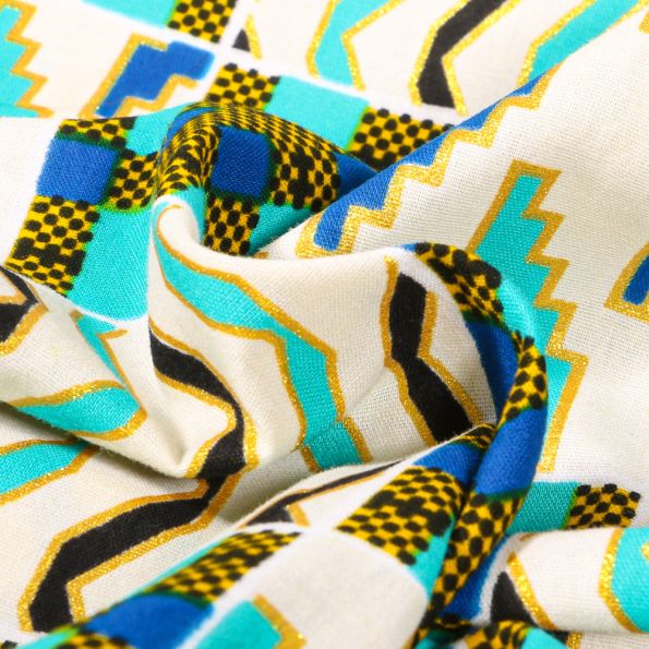 Coupon 5m48 Wax africain N°  801 sur fond Ecru