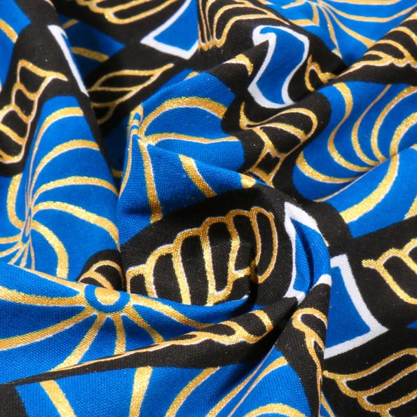Coupon 5m48 Wax africain N°  805 sur fond Bleu roi