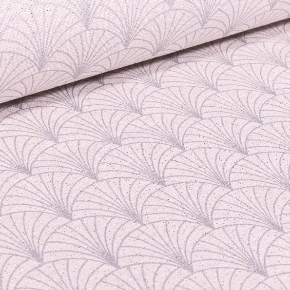 Tissu Toile Polycoton Lurex Eventails Blanc - Par 10 cm