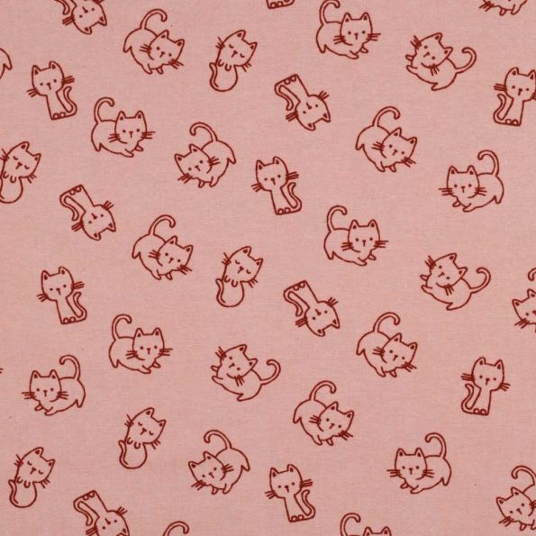 Tissu Coton imprimé Patachat rouge sur fond Rose poudré - Par 10 cm