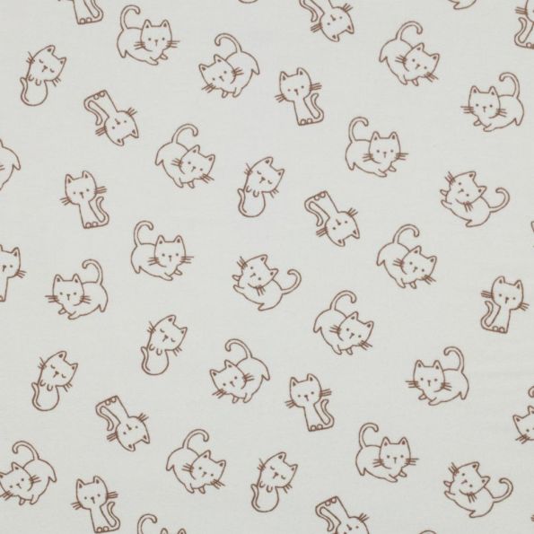 Tissu Coton imprimé Patachat brun sur fond Ecru - Par 10 cm