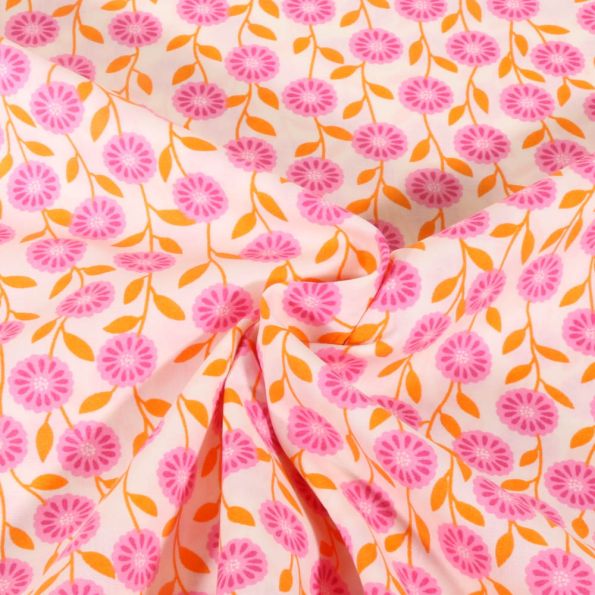 Tissu Popeline de Coton Poppy Petites fleurs sur fond Ecru - Par 10 cm