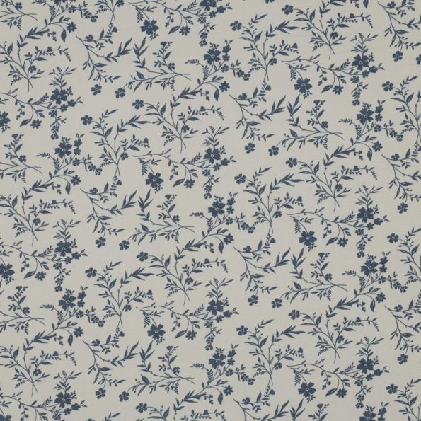 Tissu Viscose imprimé Fleuris bleu sur fond Blanc - Par 10 cm