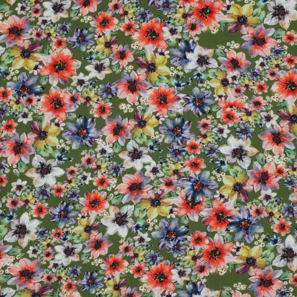 Tissu Viscose Digital Zoé sur fond Vert - Par 10 cm