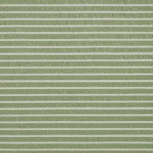 Tissu Jersey Velours Eponge Rayé sur fond Vert - Par 10 cm