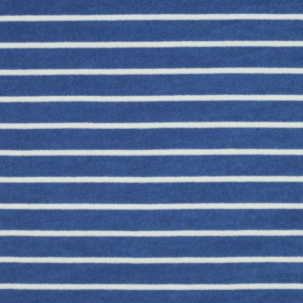 Tissu Jersey Eponge Poppy Rayures blanches sur fond Bleu - Par 10 cm