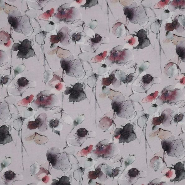Tissu Viscose Fleuris aquarelle sur fond Rose clair - Par 10 cm