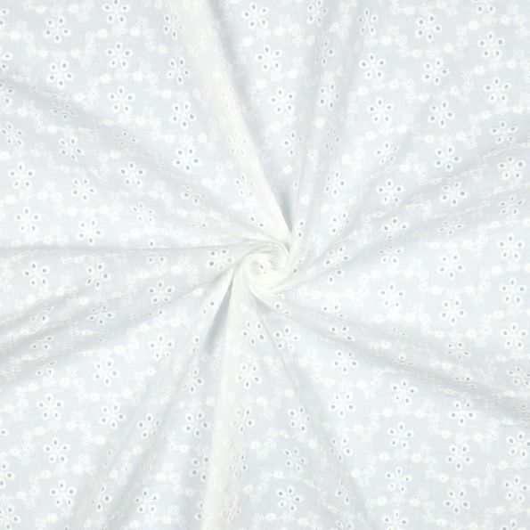 Tissu Coton brodé ajouré Petites fleurs Lia sur fond Blanc - Par 10 cm