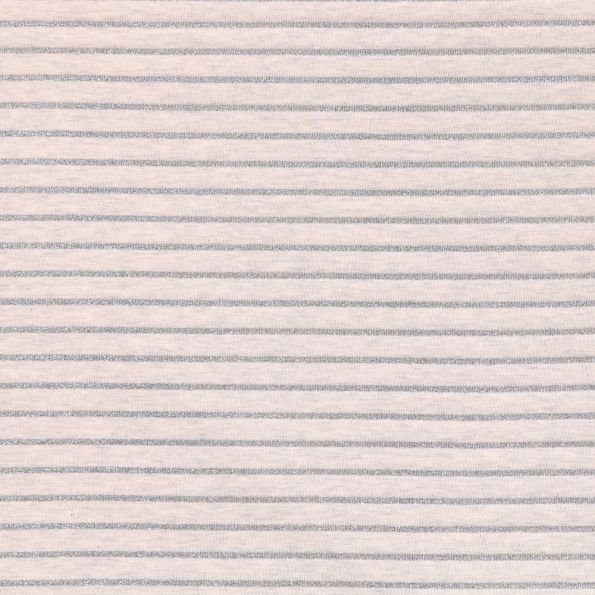 Tissu Jersey Coton Chiné Rayures Lurex Argentées sur fond Blanc cassé - Par 10 cm