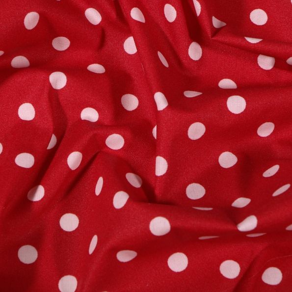 Tissu Coton enduit Pois blancs sur fond Rouge - Par 10 cm