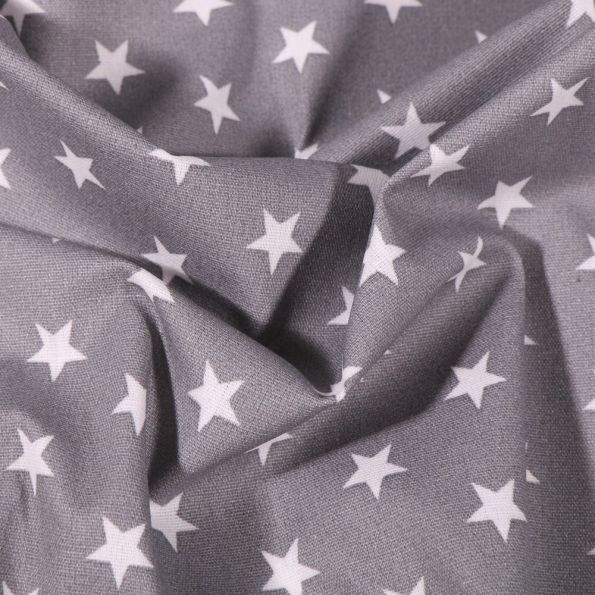 Tissu Coton enduit Etoiles blanches sur fond Gris clair - Par 10 cm