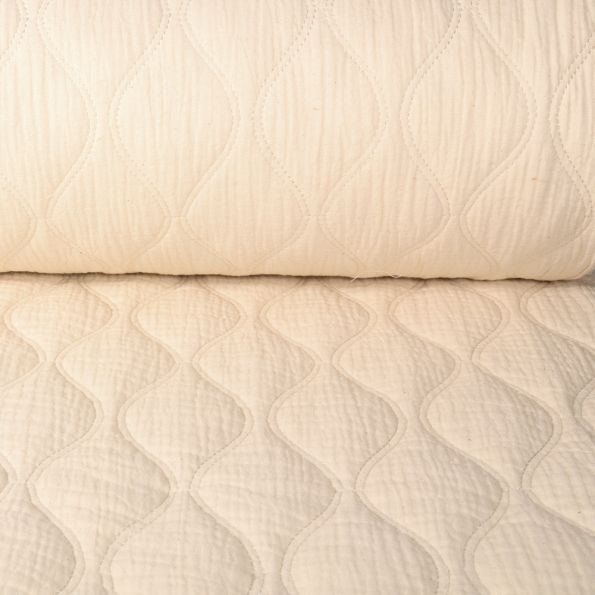 Coupon Tissu Double gaze Matelassée réversible uni Ecru - Coupon de 130 cm