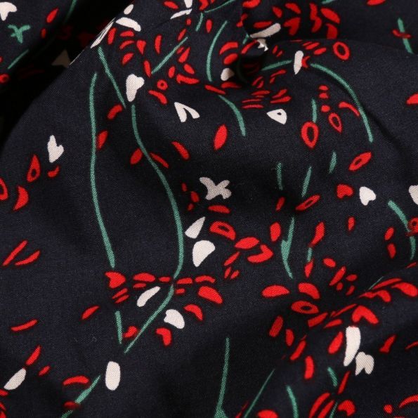 Tissu Viscose  Bambou fleuris sur fond Bleu marine - Par 10 cm