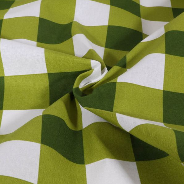 Tissu Coton enduit à carreaux verts sur fond Blanc - Par 10 cm