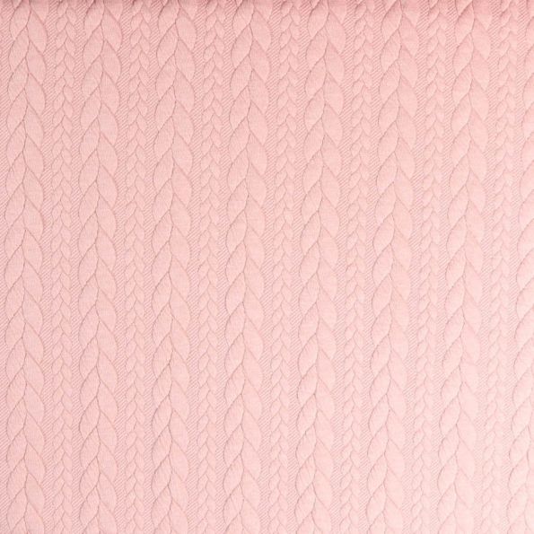 Coupon Tissu Sweat effet Maille tressée Rose pastel - Coupon de 20 cm
