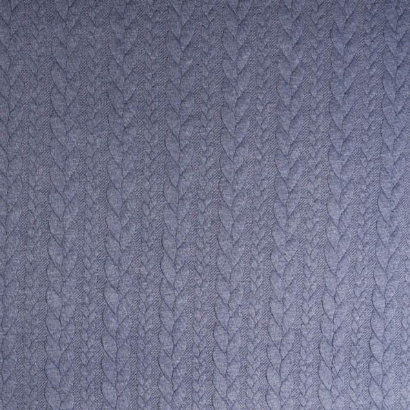 Tissu Sweat effet Maille tressée Bleu denim - Par 10 cm