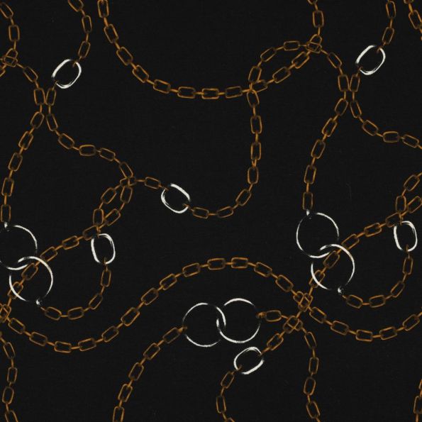 Tissu Jersey Milano chaine Rome doré sur fond Noir profond - Par 10 cm