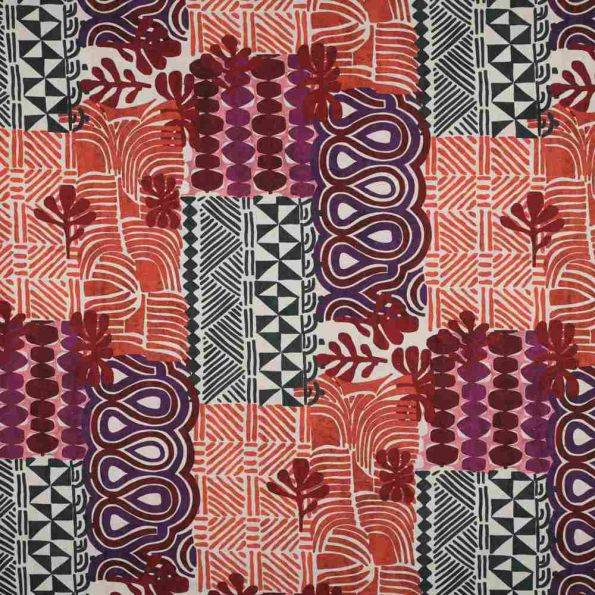 Tissu Toile Canvas Savannaé sur fond Rouge tomette - Par 10 cm