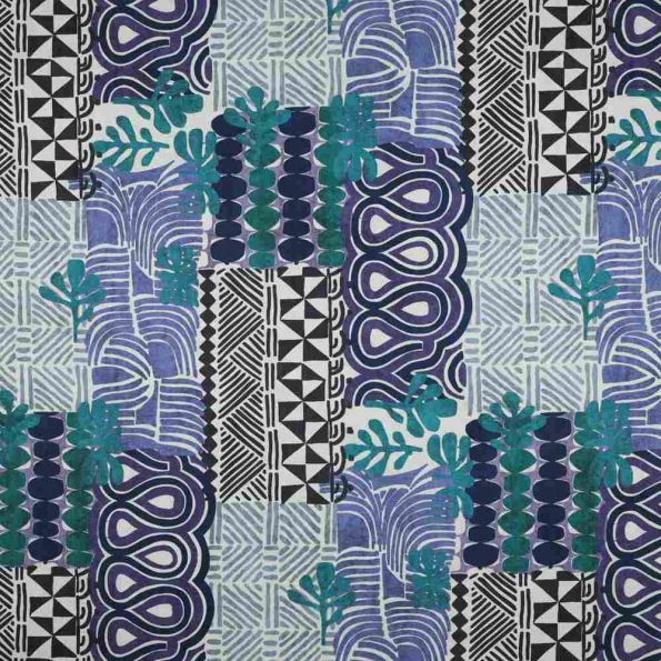 Tissu Toile Canvas Savannaé sur fond Bleu nuit - Par 10 cm