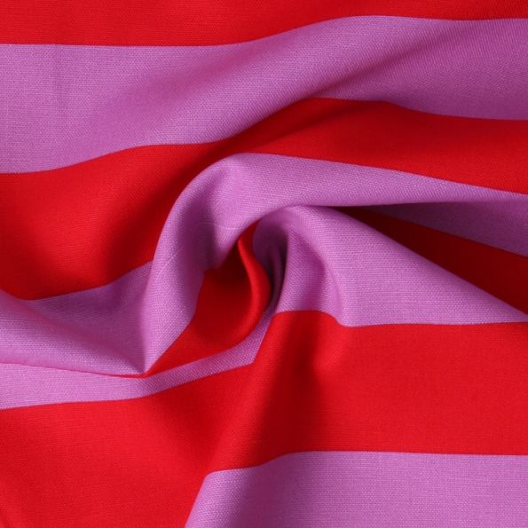 Tissu Toile Canvas rayures Popika rouges sur fond Violet - Par 10 cm