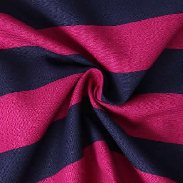 Tissu Toile Canvas Babette rayures Framboise sur fond Bleu marine - Par 10 cm