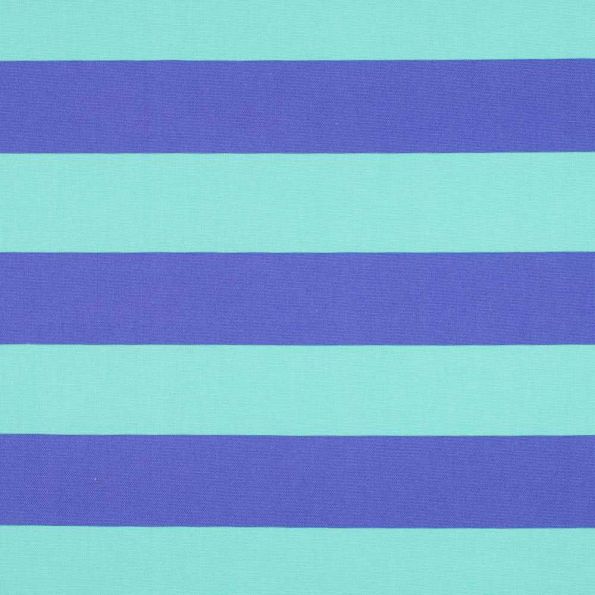 Tissu Toile Canvas rayures Marinella violettes sur fond Bleu turquoise - Par 10 cm