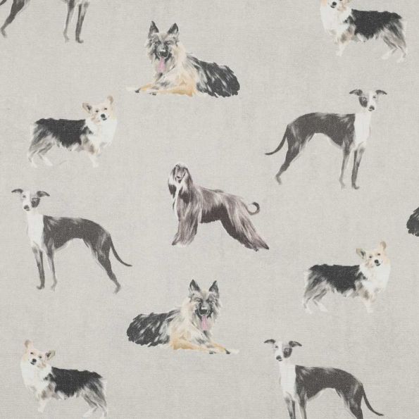 Tissu Toile Canvas chiens Canissimo sur fond Gris perle - Par 10 cm