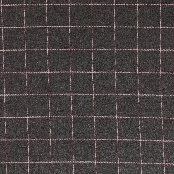 Tissu Gabardine de Viscose Carreaux Roses sur fond Gris - Par 10 cm