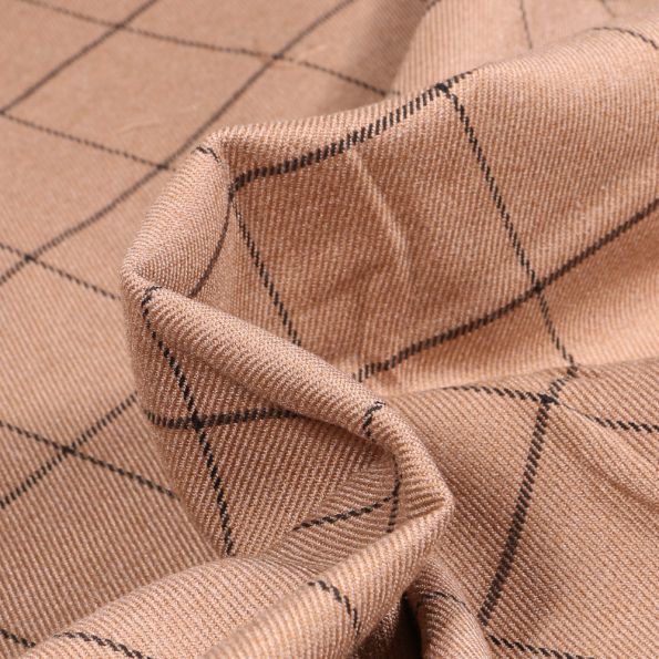 Tissu Gabardine de Viscose à carreaux Beige - Par 10 cm
