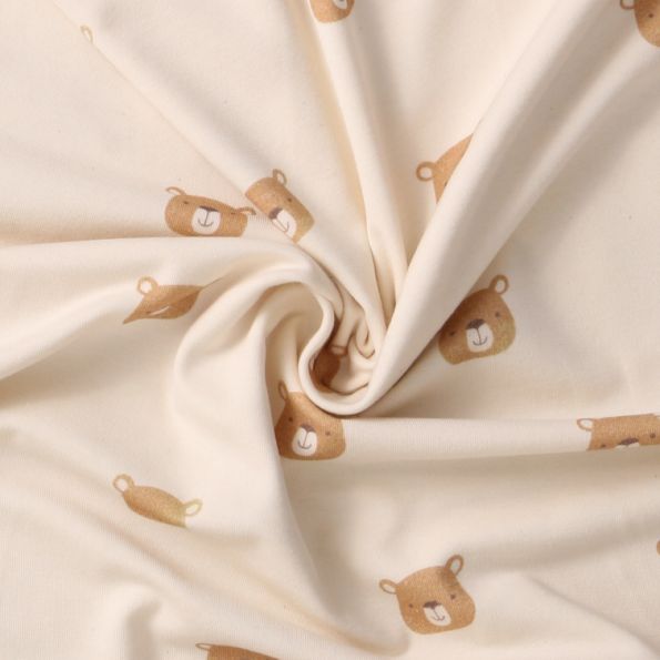 Tissu Jersey stretch oursons Tibear sur fond Beige - Par 10 cm