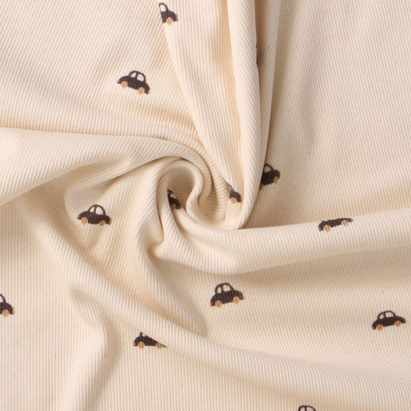 Tissu Jersey Bord Côte stretch Mobbi sur fond Beige - Par 10 cm