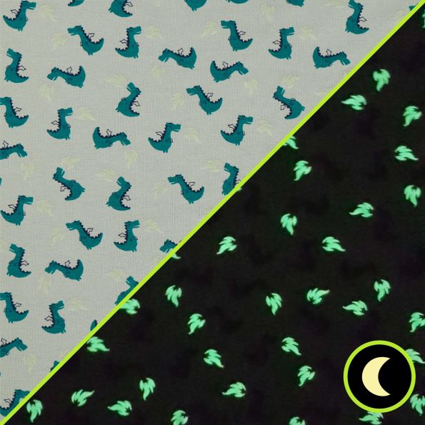Tissu Jersey Coton Magique Dragons sur fond Vert - Par 10 cm