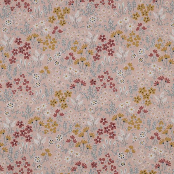 Tissu Coton enduit Talia sur fond Rose poudré - Par 10 cm