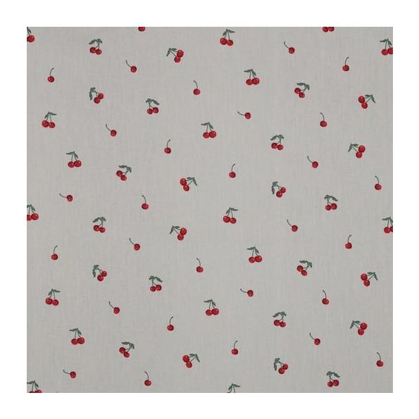 Tissu Coton enduit Cerises sur fond Gris - Par 10 cm