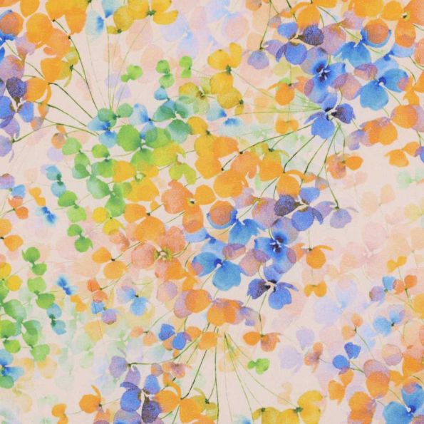 Tissus Viscose fleurs Radiance multicolores sur fond Crème - Par 10 cm