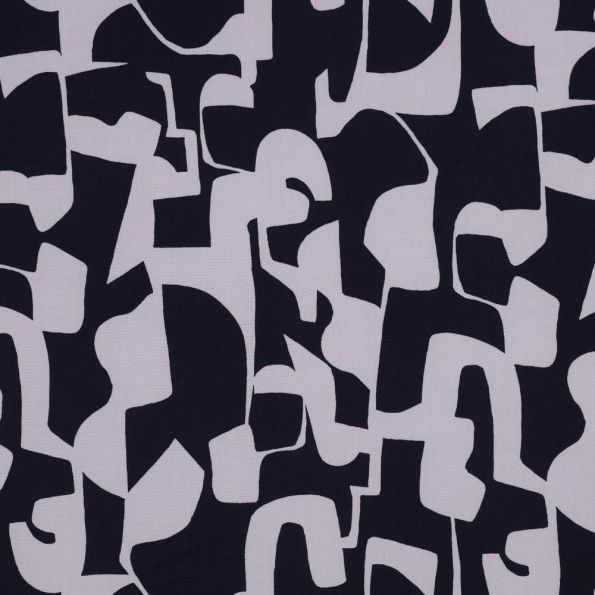 Tissu Viscose Art déco parme sur fond Bleu marine - Par 10 cm