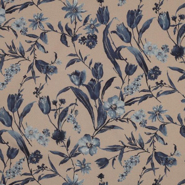 Tissu Coton imprimé Fleuris Lolo sur fond Beige - Par 10 cm