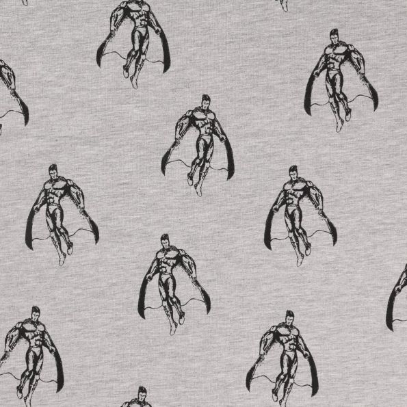 Tissu Jersey Super-héros noirs sur fond Gris - Par 10 cm