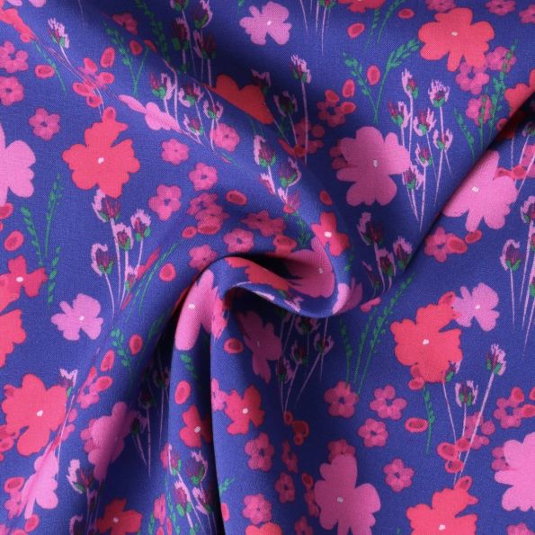 Tissu Ecovero Jardin Mystique fleurs Roses sur fond Violet foncé - Par 10 cm