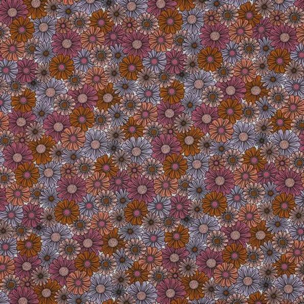 Tissu Popeline de Coton Poppy Floral Vieux rose - Par 10 cm