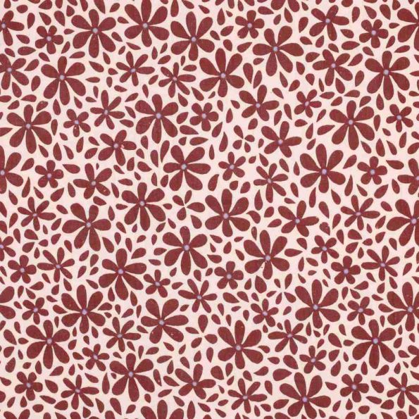 Tissu Double gaze de Coton fleurs Bloomie rouges sur fond Rose pâle - Par 10 cm