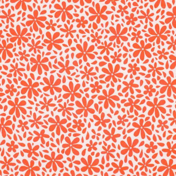 Tissu Double gaze de Coton fleurs Bloomie oranges sur fond Blanc - Par 10 cm