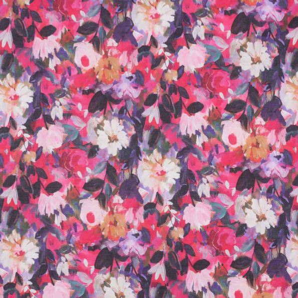 Tissu Voile de Coton fleurs Rosaéa sur fond Multicolore - Par 10 cm