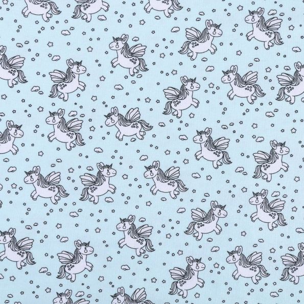 Tissu Jersey Magique Licornes Blanches sur fond Vert menthe - Par 10 cm