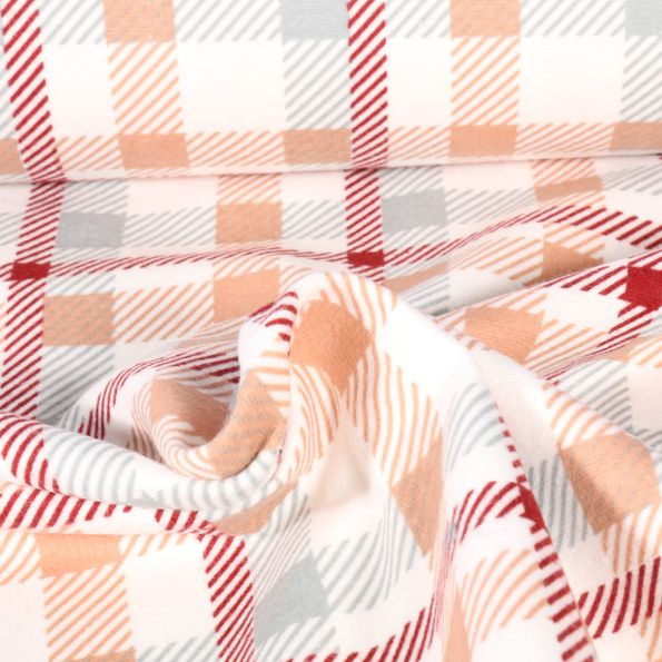 Tissu Flanelle de Coton Lilou sur fond Rouge - Par 10 cm