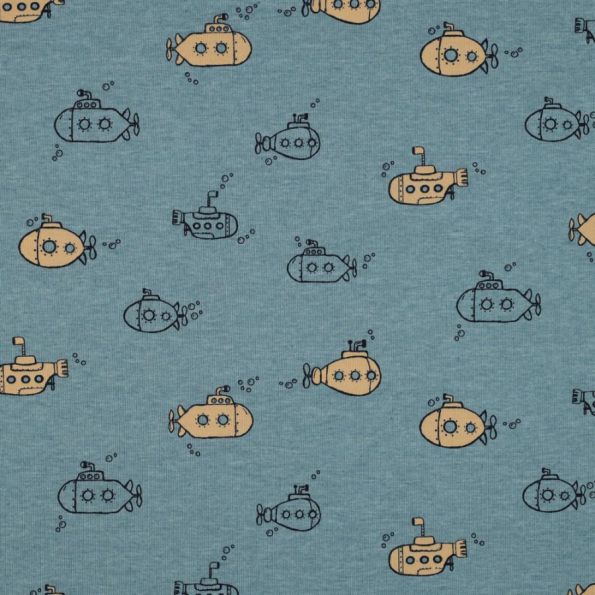 Tissu Jersey Coton Soumsoum sur fond Bleu - Par 10 cm