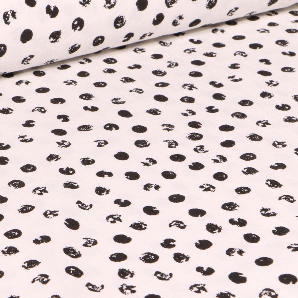 Tissu Coton lavé Louise Pois noirs sur fond Blanc cassé - Par 10 cm