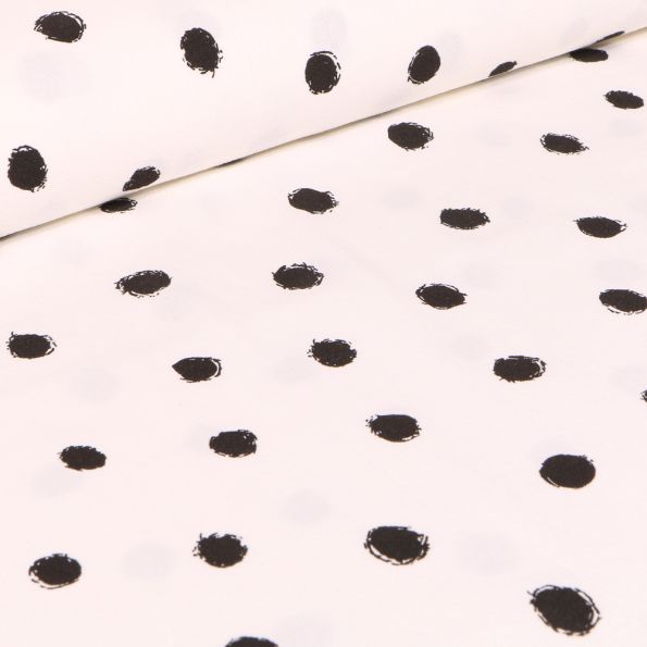 Tissu Coton lavé Louise Grands pois noirs sur fond Blanc cassé - Par 10 cm