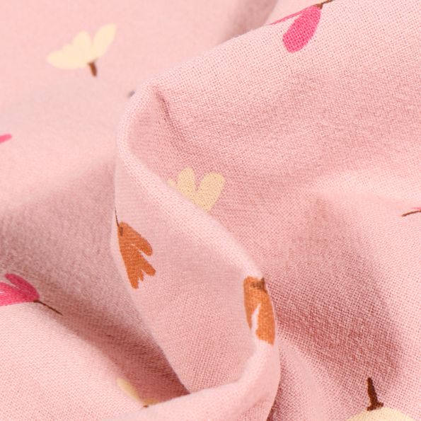 Tissu Coton lavé Petites fleurs colorés sur fond Rose - Par 10 cm