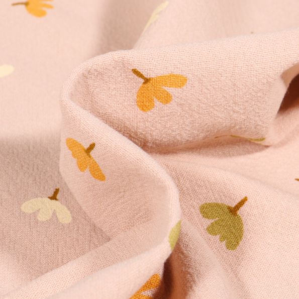 Tissu Coton lavé Petites fleurs colorés sur fond Beige - Par 10 cm